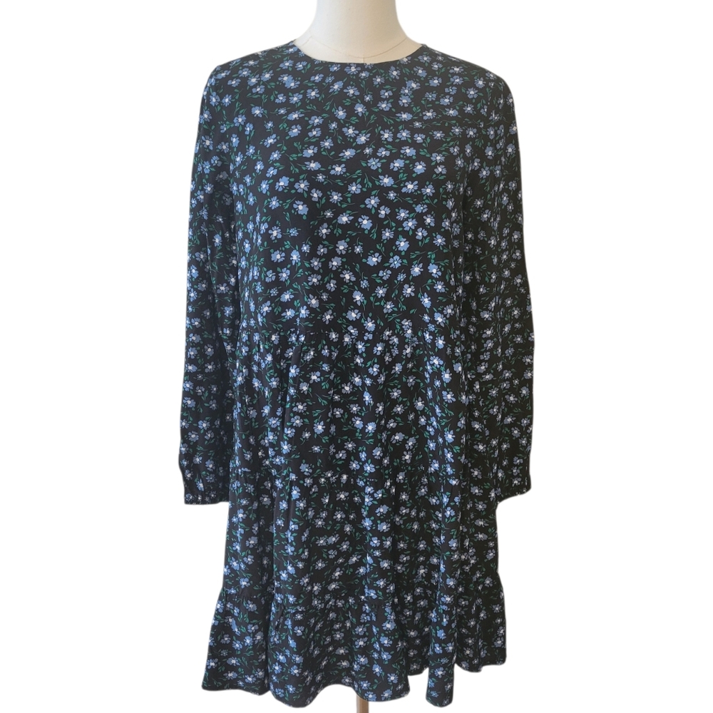 NWT LOFT Black Floral Prairie Shift Dress Size XS